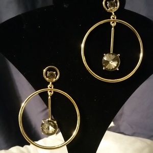 Oscar de la Renta Signed Smokey/Gray Hoop Earrings